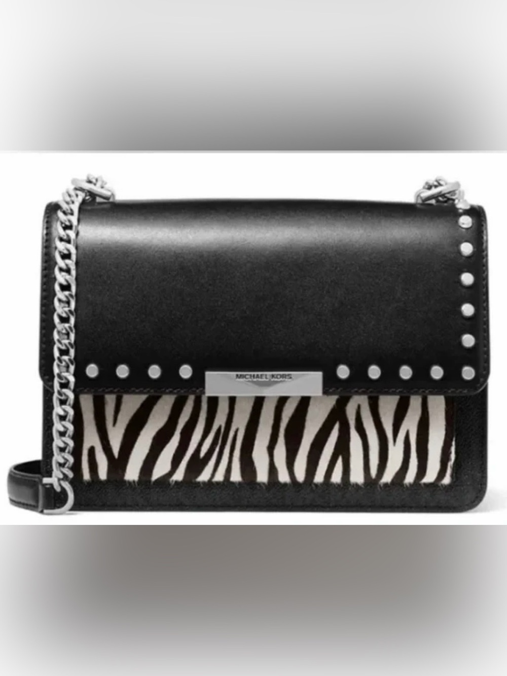 NEW MICHAEL KORS JADE BLACK MULTI ZEBRA GUSSET SHOULDER BAG